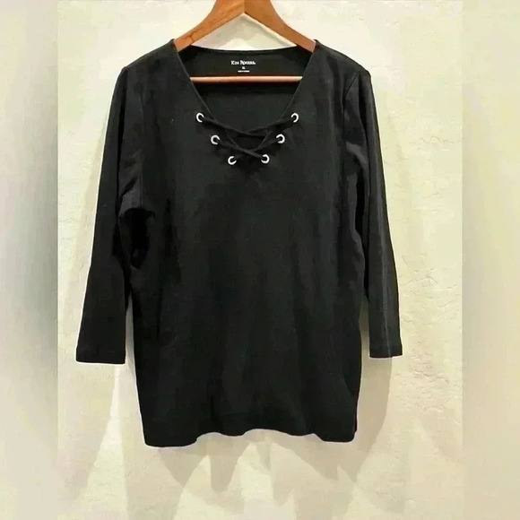 Kim Rogers knit blouse women's x-large 3/4 sleeve w/front tie - Picture 1 of 4